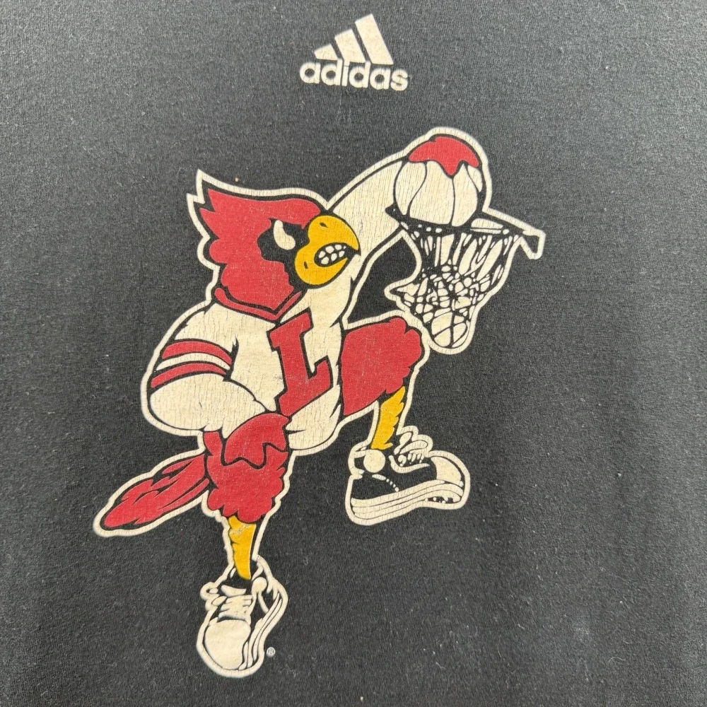 Louisville Cardinals Basketball Adidas Go-To Tee Black Dunking Bird Shirt Small